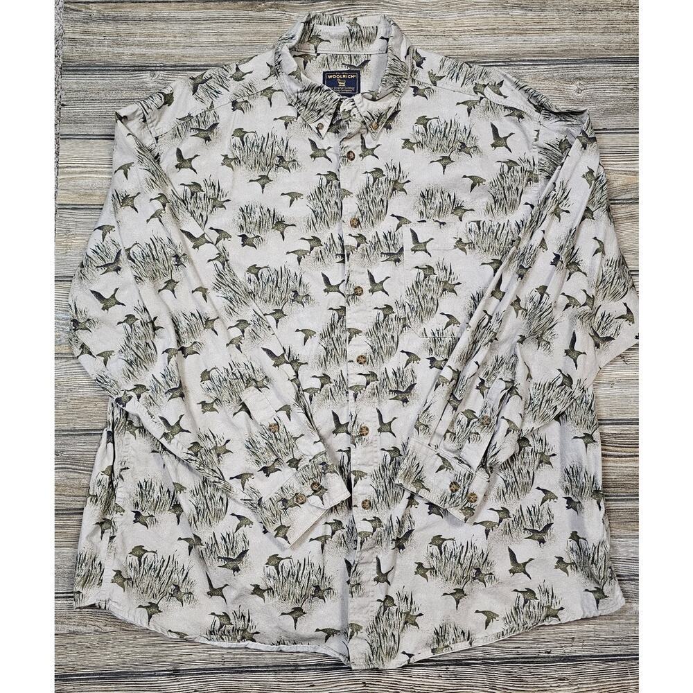 Woolrich Shirt Mens 2XL AOP Bird Duck Water Fowl Button Down Hunting Outdoor